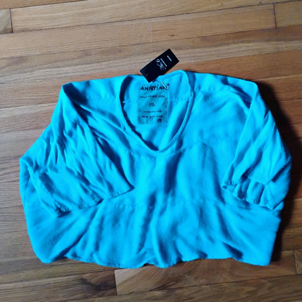 Annitan Wave Top In Pool Crop Top, 100% Raw Silk Size One Fits All***